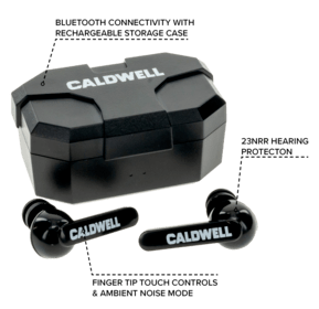 Caldwell E-Max Shadows Electronic Ear Plugs with Bluetooth and rechargeable storage case